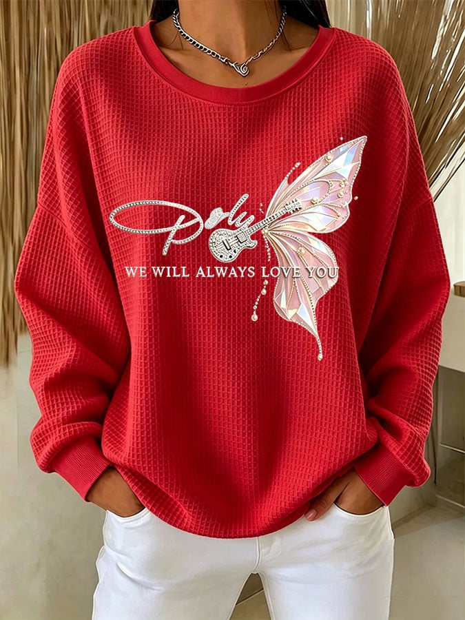 Women's Casual Printed Waffle Long-Sleeve Top