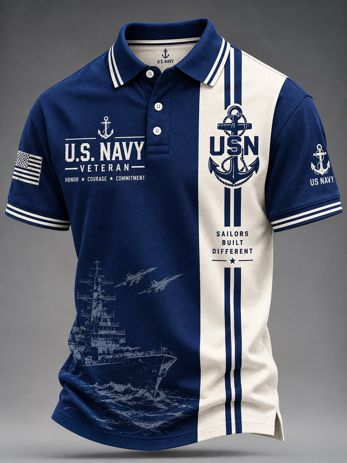 Men's Casual Navy Art Print Polo Shirt