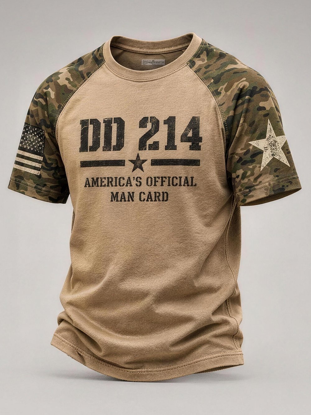 Men's Casual Veteran-Print Short-Sleeve Waffle-Knit Crew-Neck T-Shirt