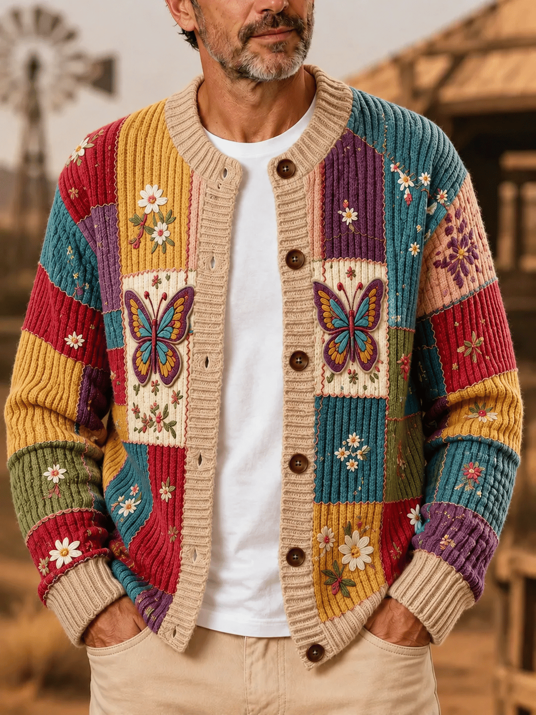 Men's Comfortable Printed Knit Cardigan