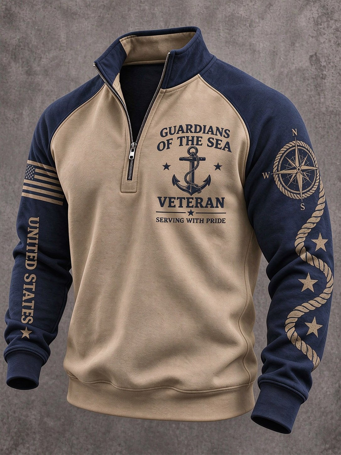 Men's Navy Veteran Print Casual Sweatshirt