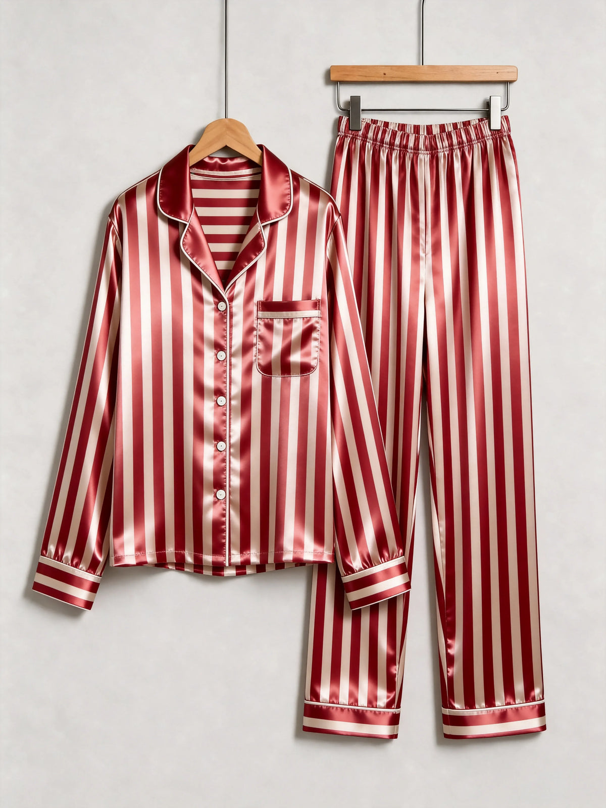 Classic Red & White Striped Christmas Family Satin Pajama Set Family Sleepwear