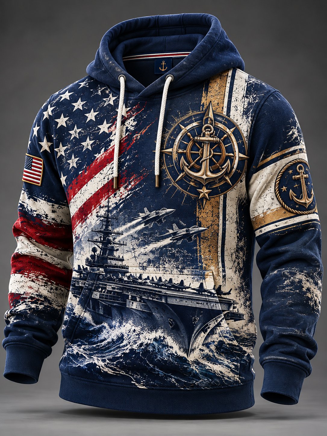 Men's Retro US Navy Art Printed Hoodie