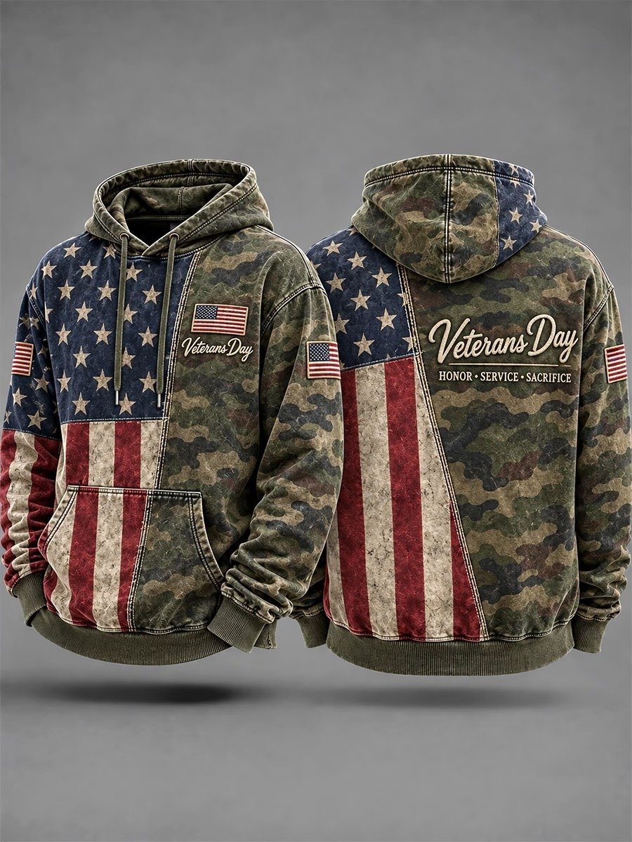 Men's DD-214 Veteran Camo Patchwork Hoodie