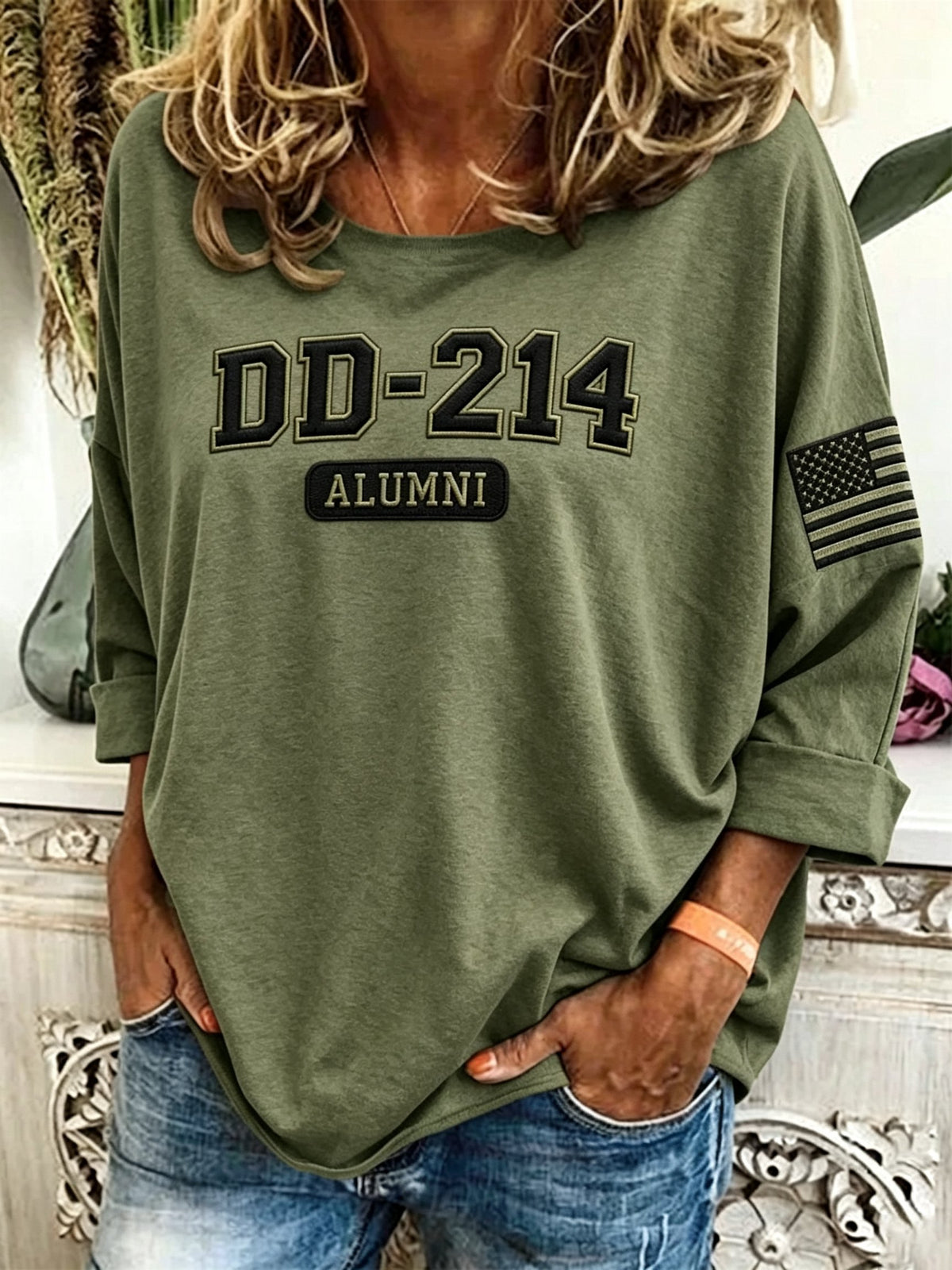 Women'sVeteran Pride DD-214 Printed Casual Long-Sleeve Top