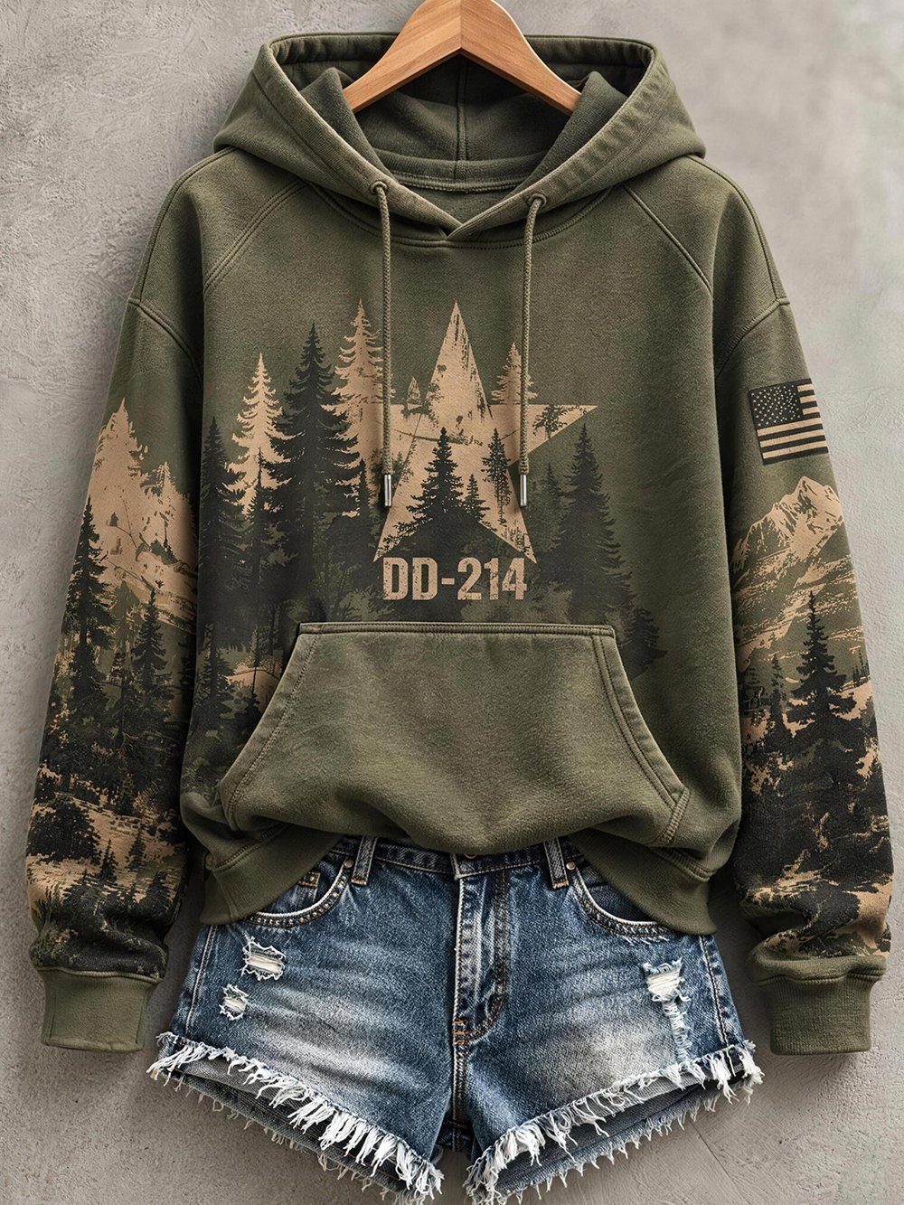 Women's Casual Veteran-Print Hoodie