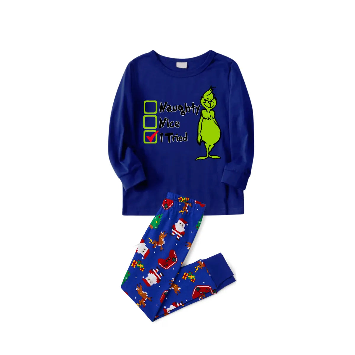 I Tried Christmas Pajama Set with Grinch and Santa Patterns