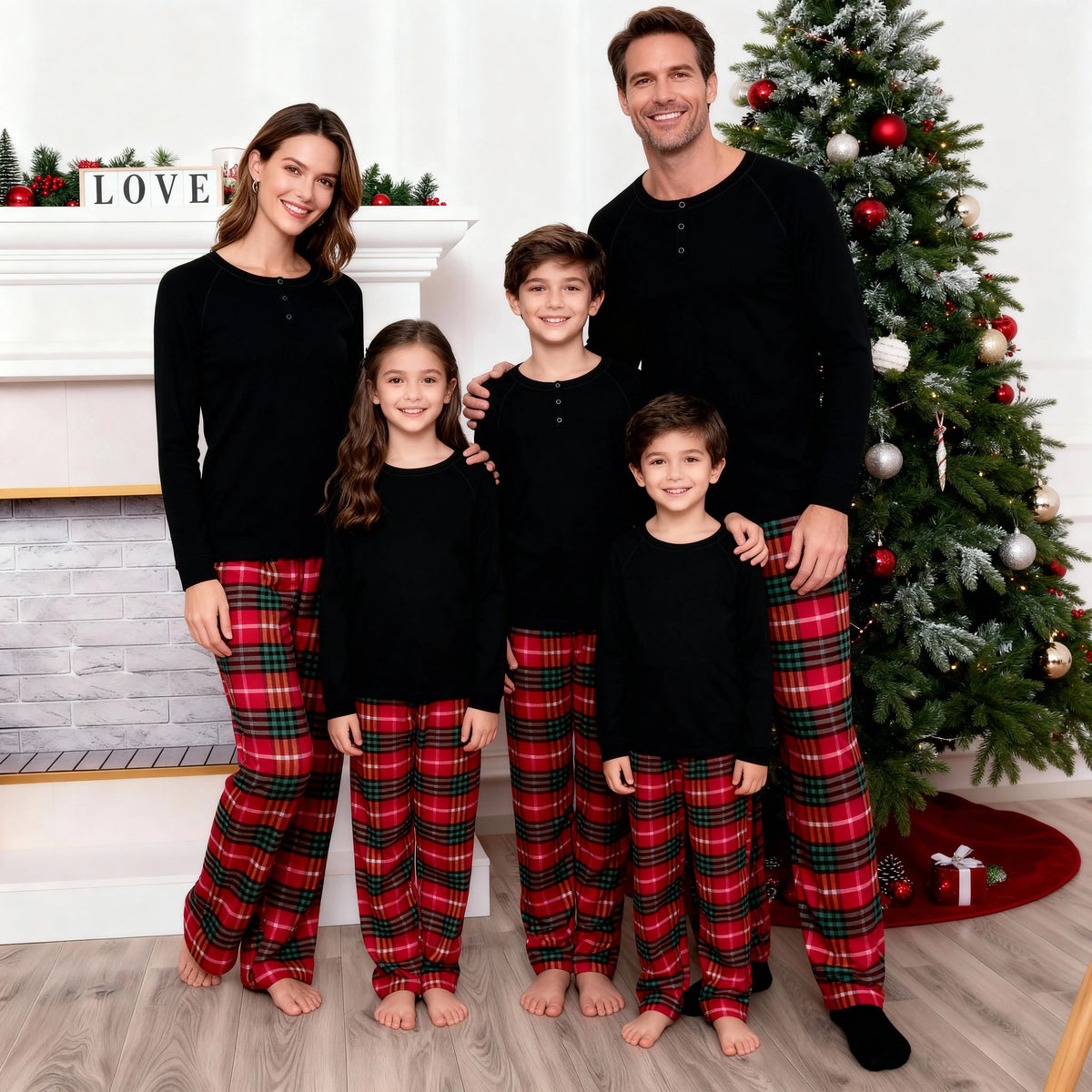 Best Christmas Gift for Families – Cute Button-Neck & Red Plaid Pants