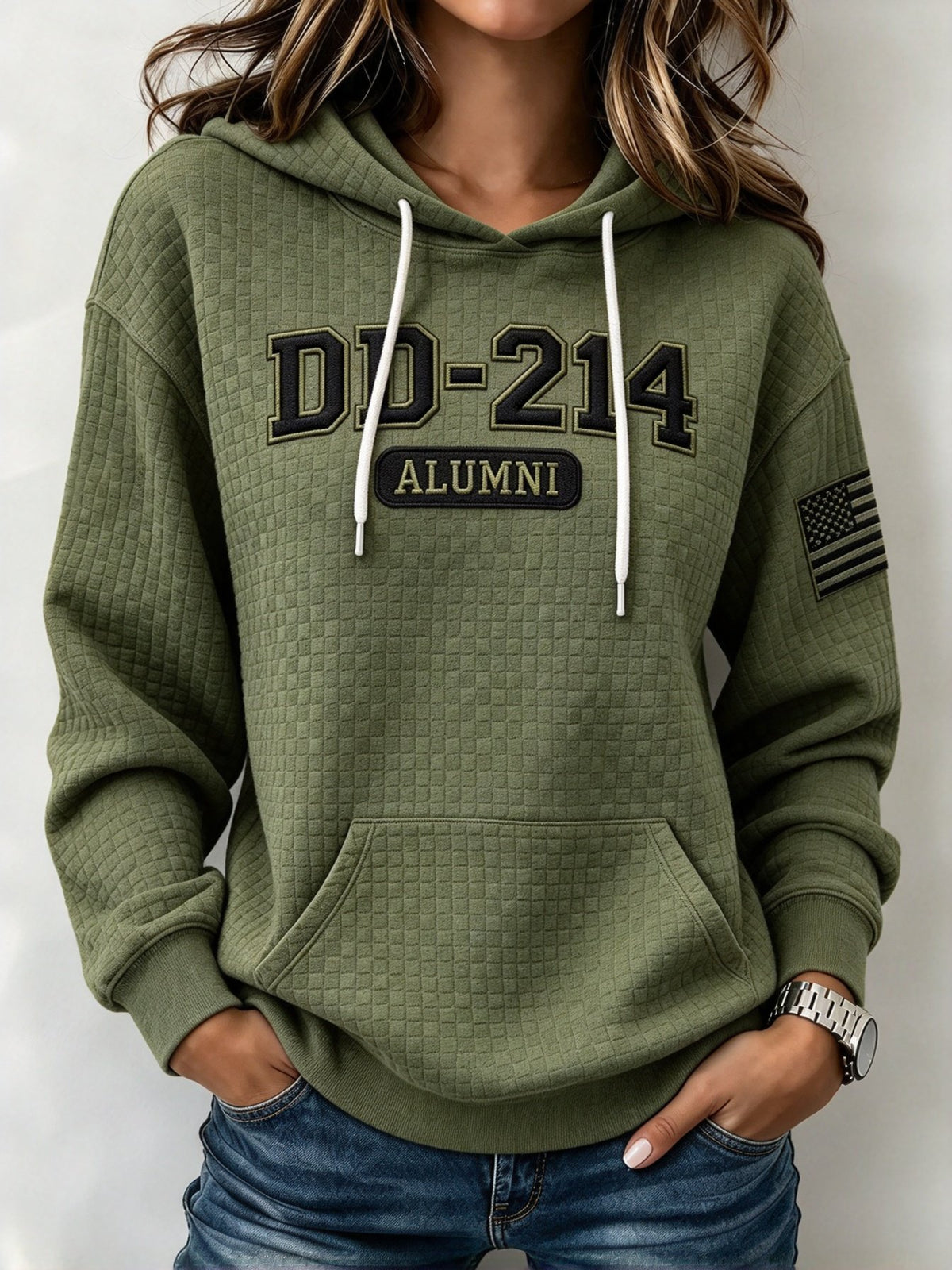 Women's Veteran Pride DD-214 Printed Check Hoodie