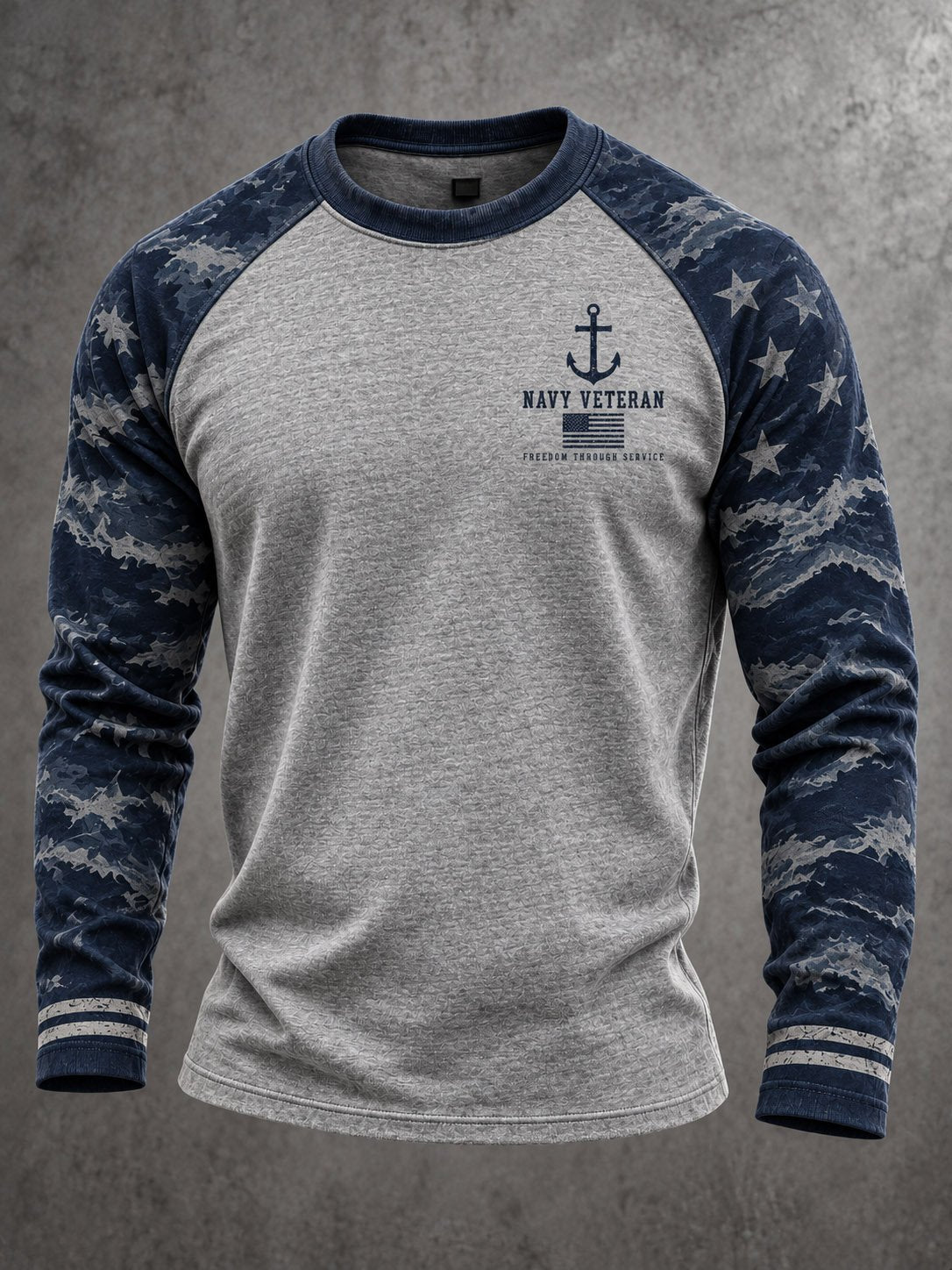 Men's Navy Veteran Print Casual Top