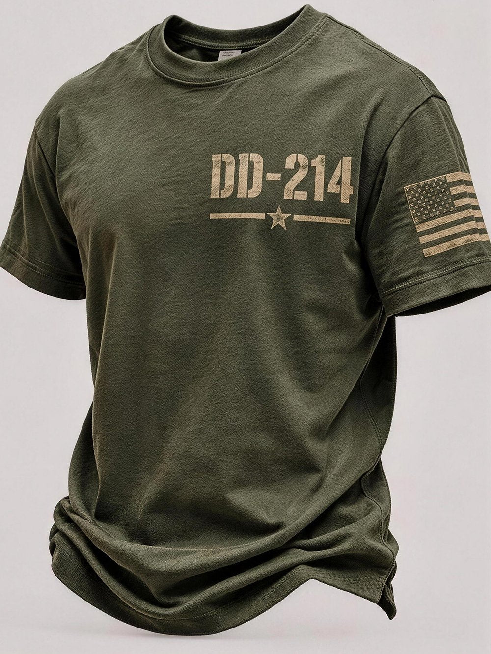 Men's Casual Veteran-Print Short-Sleeve Waffle-Knit Crew-Neck T-Shirt
