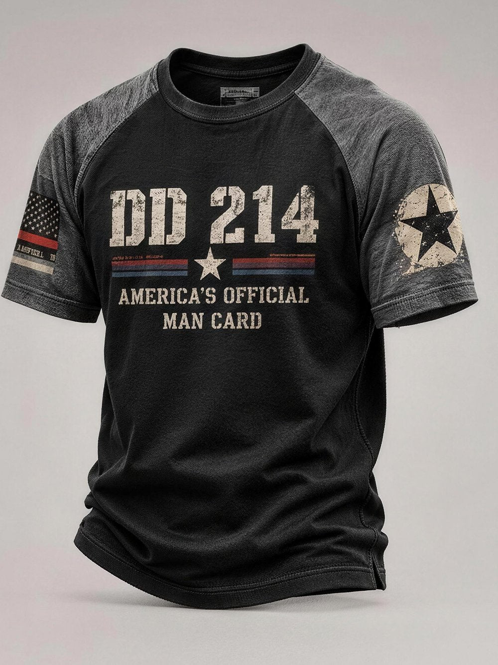 Men's Casual Veteran-Print Short-Sleeve Waffle-Knit Crew-Neck T-Shirt