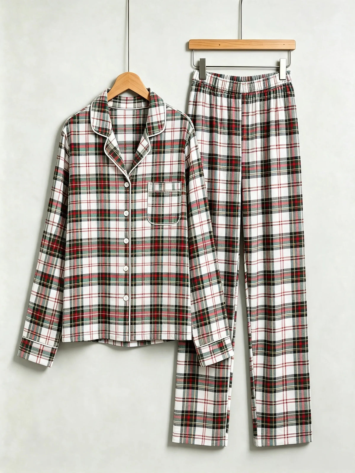 Matching Family Christmas Pajamas - Red, Green & White Tartan Plaid Button-Down Set