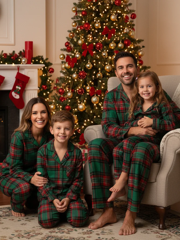 Holiday Family Green Plaid Christmas Pajamas Set