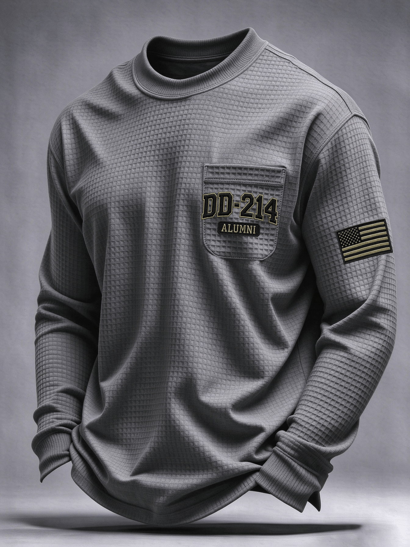 Men's Veteran Pride DD-214 Printed Waffle Long-Sleeve Pocket T-Shirt
