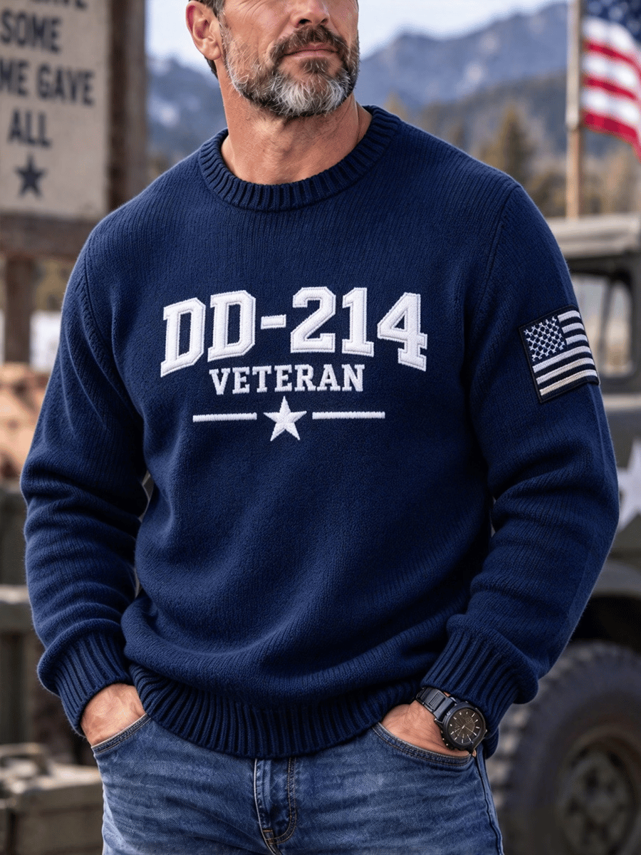 Men's Veteran DD-214 Print Casual Sweater