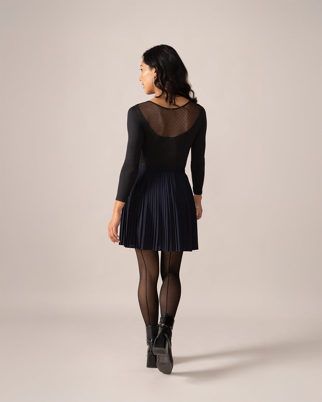 Hazel Pleated OTK Skirt in Midnight Blue