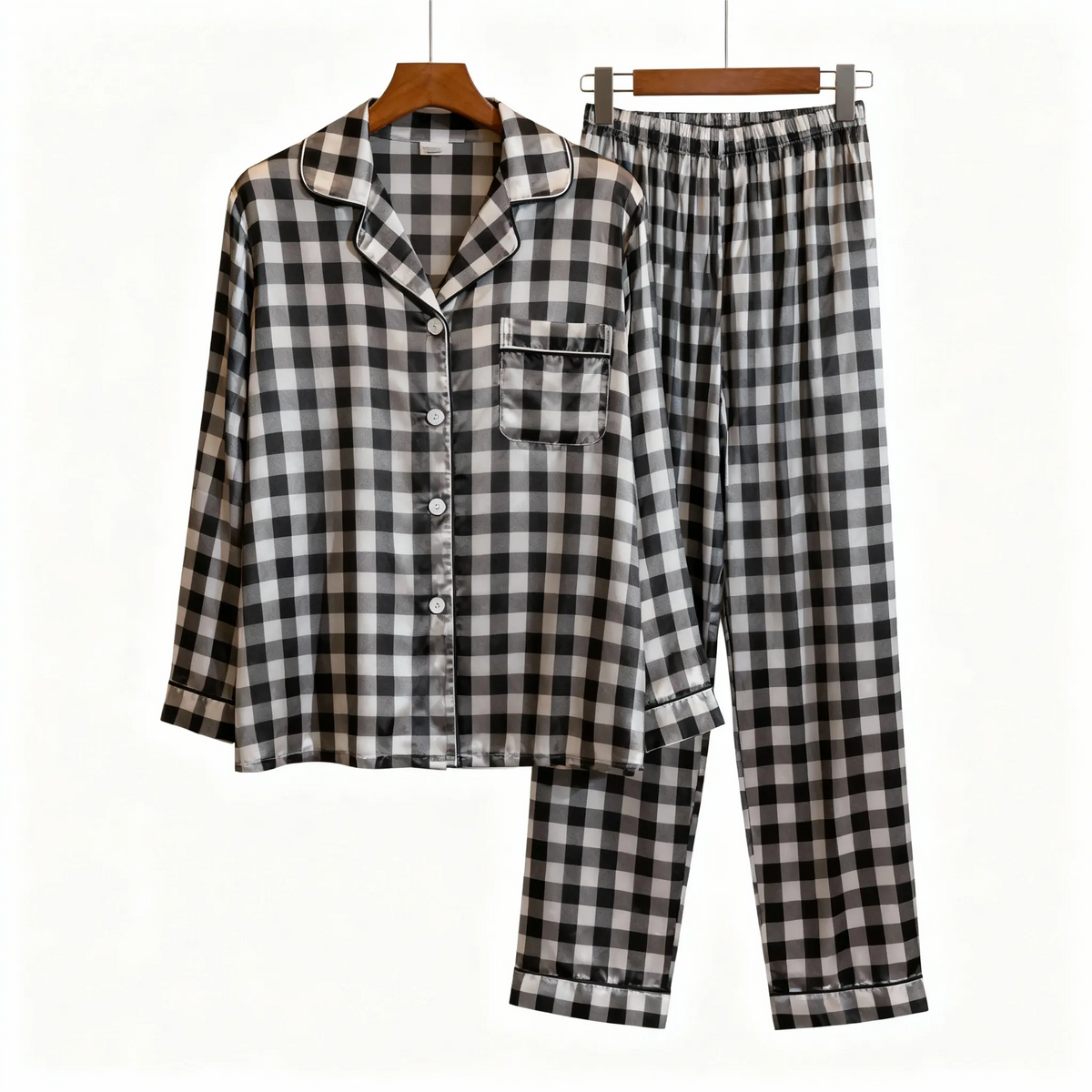 Family Button-Up Plaid Satin Pajamas Set