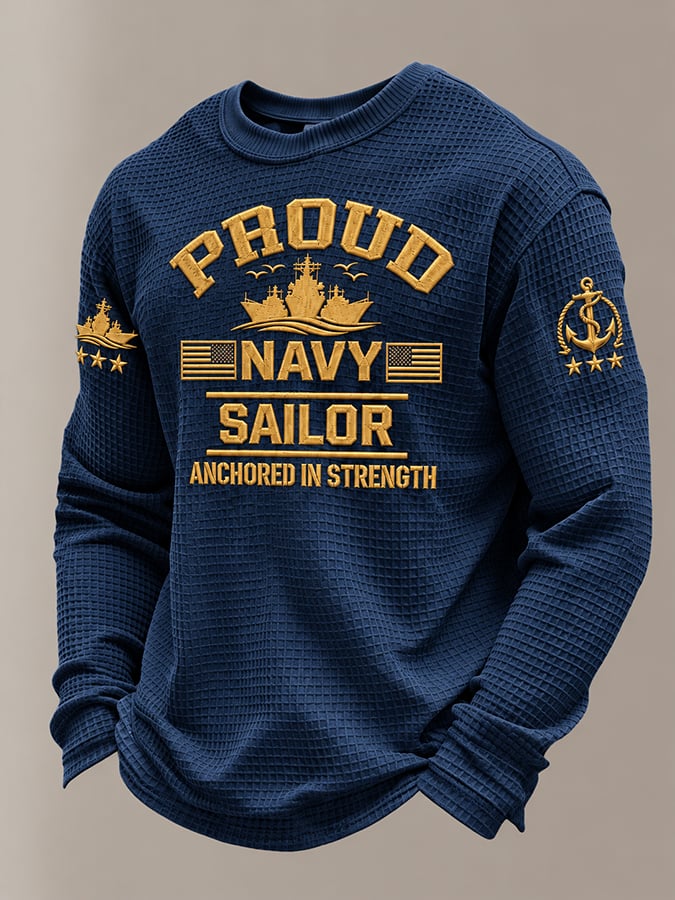 Men's U.S. Veteran Print Waffle Long Sleeve T-Shirt