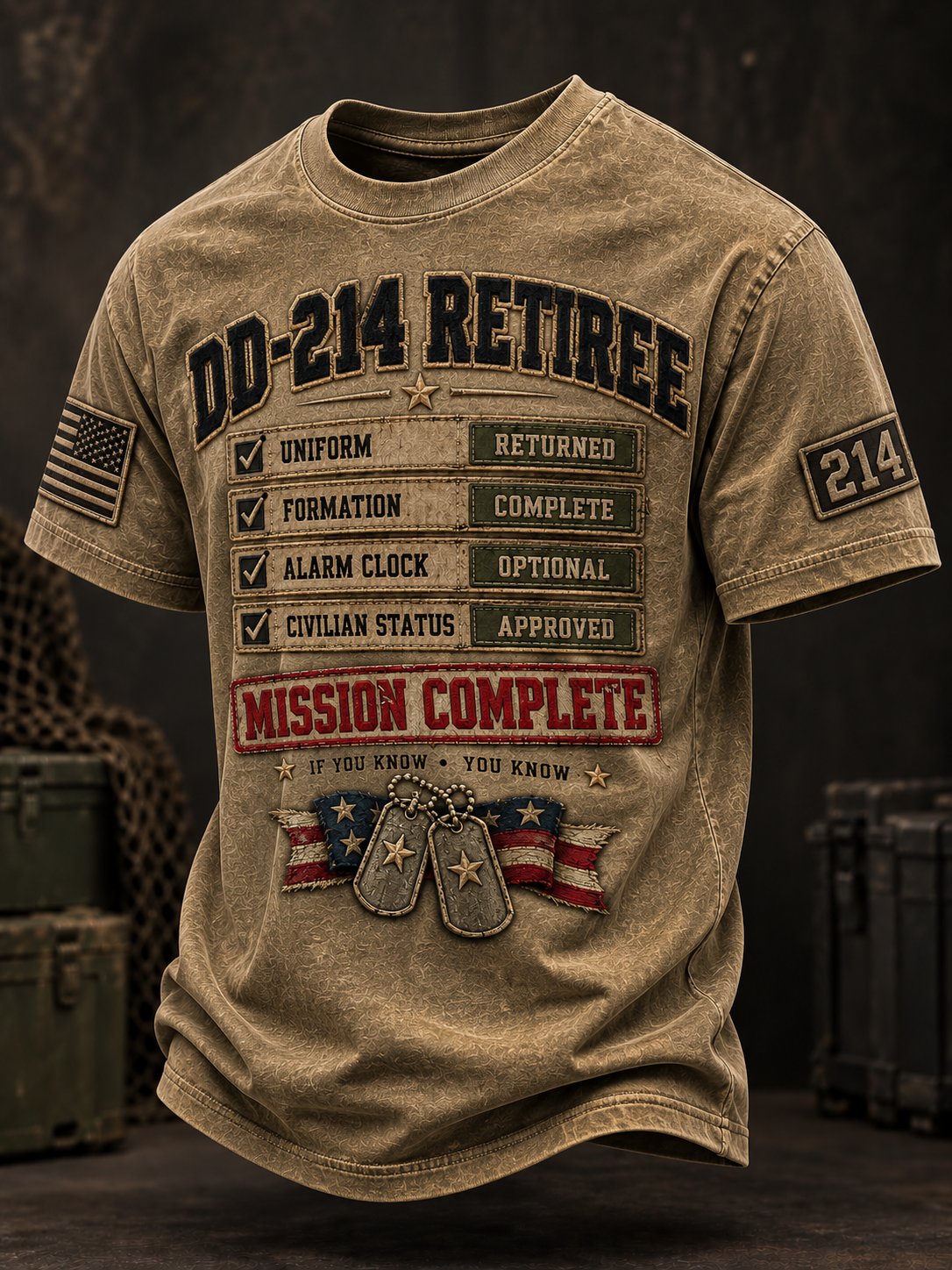Men's Veterans Day DD-214 Retiree Printed Casual Tops