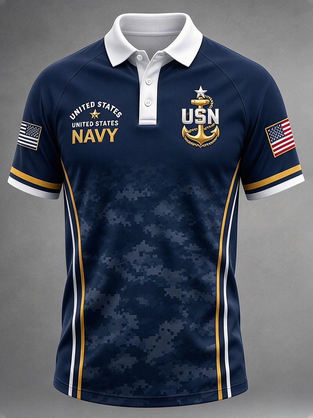 Men's Casual Veterans Color Block Art Print Polo Shirt