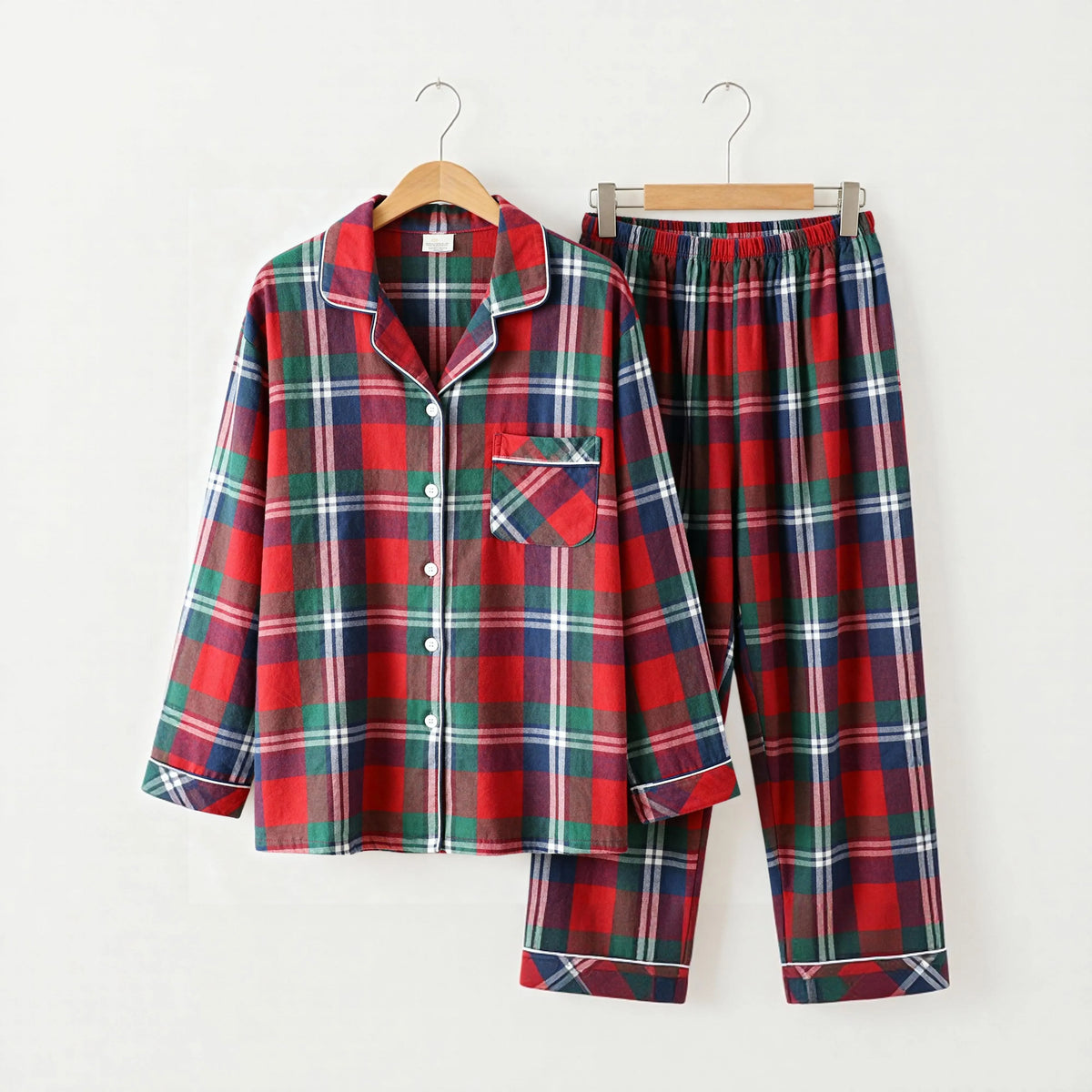 Matching Family Christmas Pajamas Set Red Plaid Button Down Sleepwear