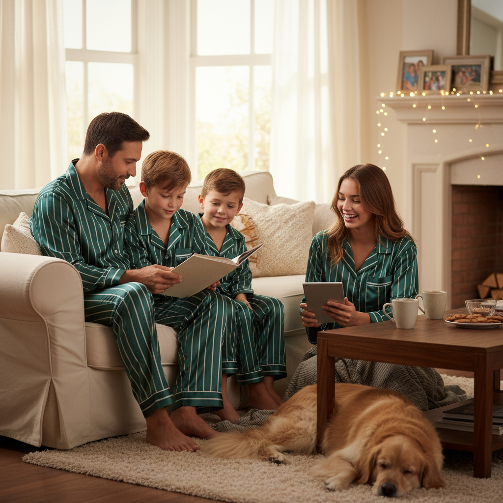 Elegant Satin Green Pajama Set for the Whole Family