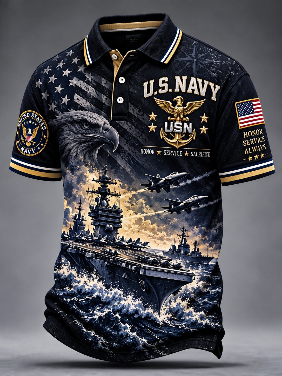 Men's Retro US Navy Art Print Polo Shirt