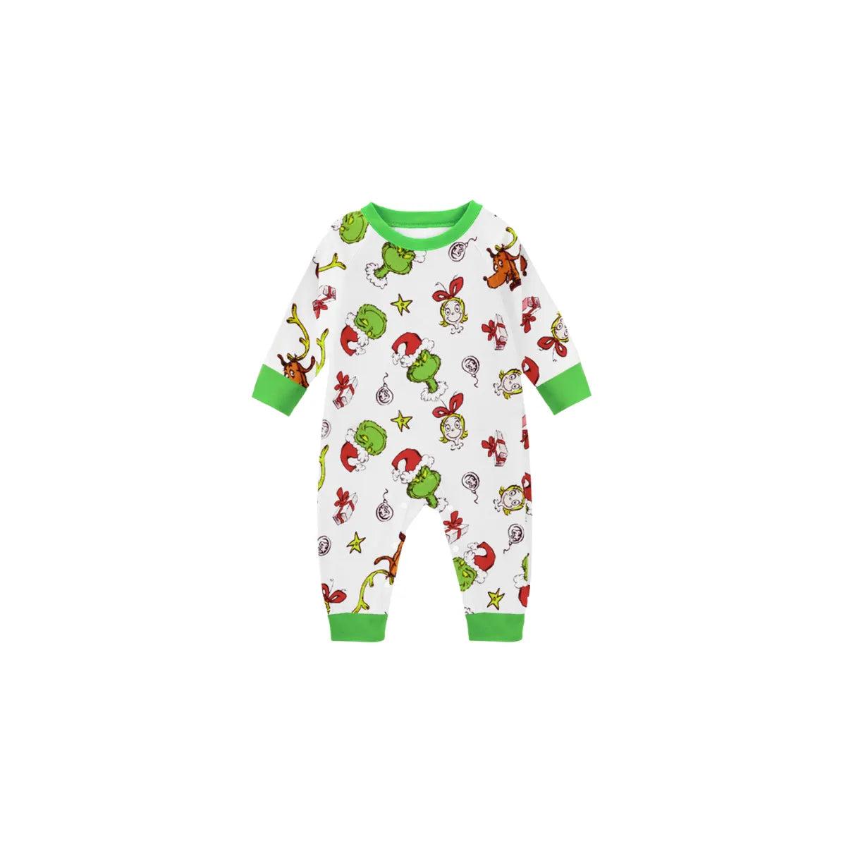 Fun Christmas Pajama Set in Green with Santa, Gingerbread, and Candy Cane