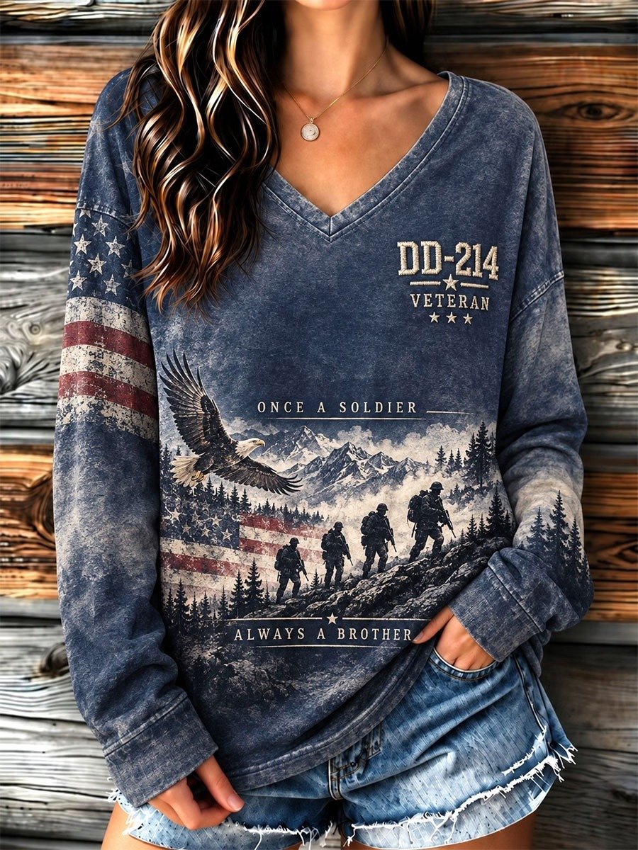 Women's U.S. Veterans Day Veteran Faith Art Print Casual Long-Sleeve T-Shirt
