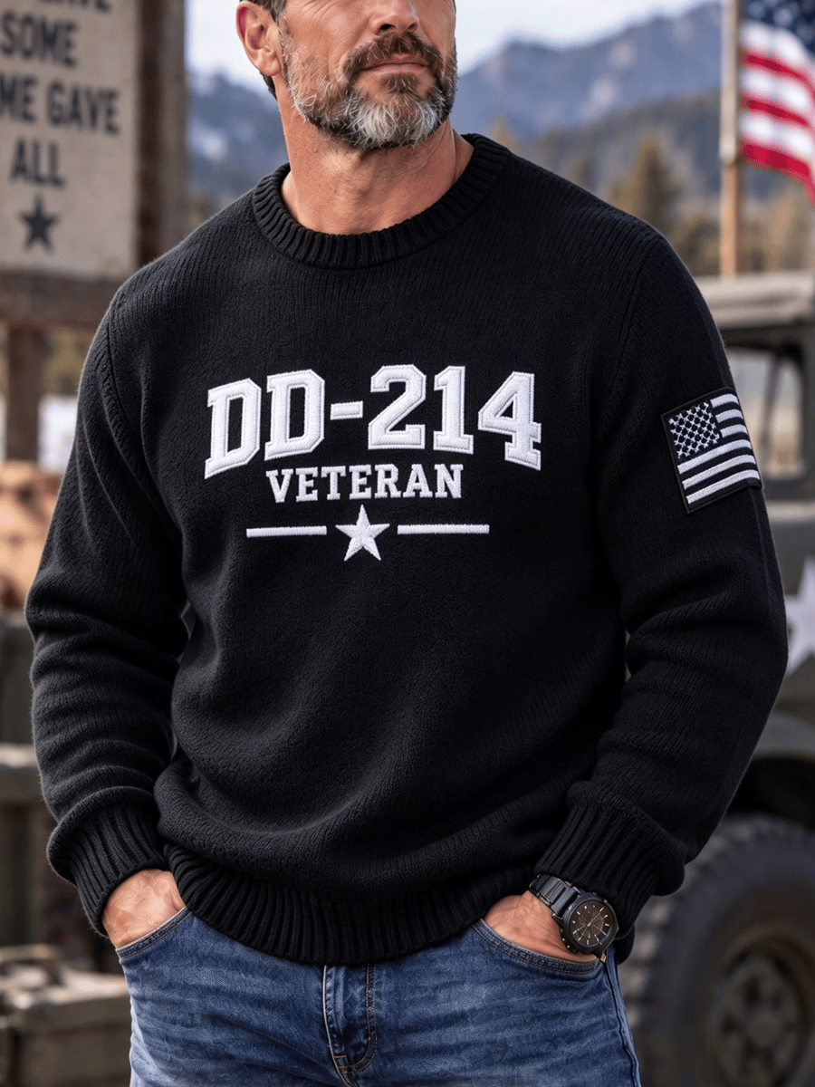 Men's Veteran DD-214 Print Casual Sweater