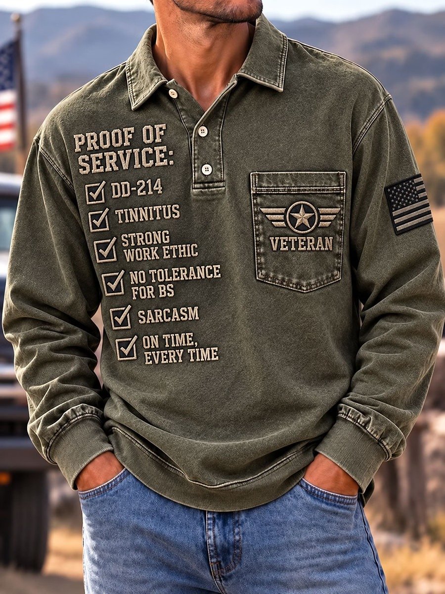 Men's Veteran DD-214 Print Long-Sleeve Polo Shirt