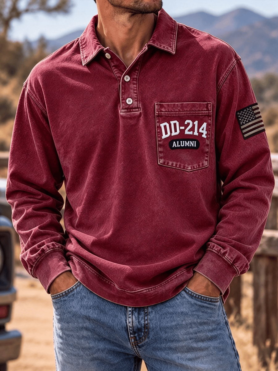 Men's Veteran DD-214 Print Long-Sleeve Polo Shirt