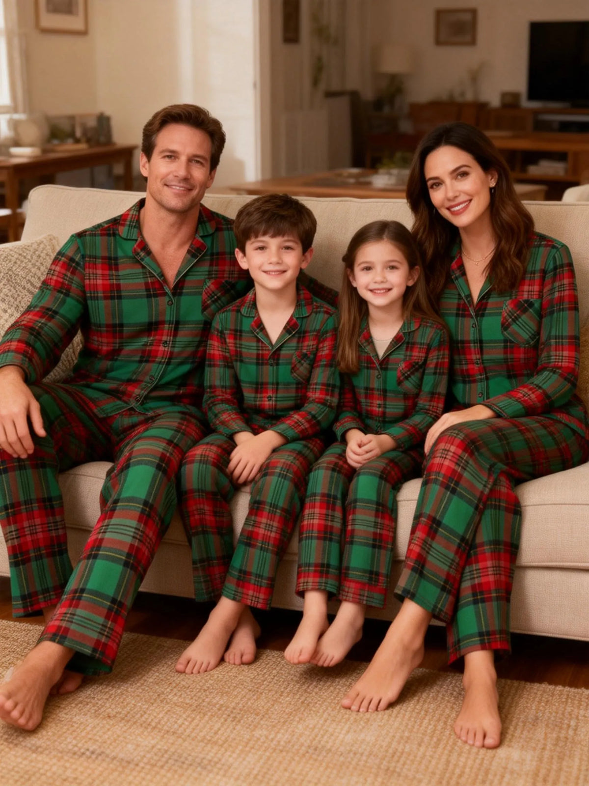Family Green Plaid Pajamas Set