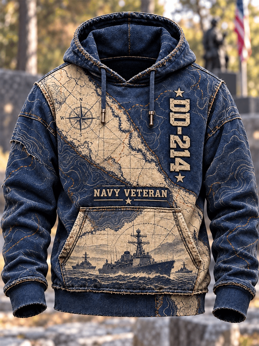 Men’s DD-214 Navy Veteran Warship & Nautical Chart Hoodie