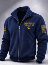 Men's American Veterans Leisure Print Zip-Up Stand Collar Jacket