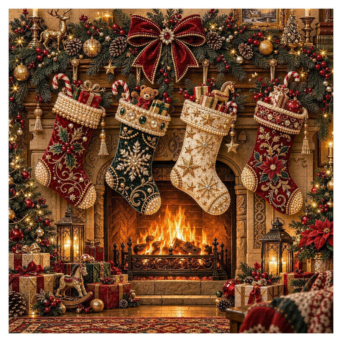 Warm Christmas Fireplace Jigsaw Puzzle 1000 Pieces