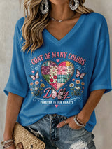 V-Neck Retro Coat Of Many Colors Forever In Our Hearts Print T-Shirt