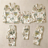 Merry Christmas Letter & Festive Icon Print Satin Button-Up Family Pajamas Set