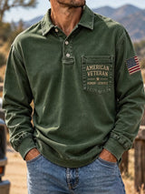 Men's Veteran Commemorative Print Long-Sleeve Polo Shirt