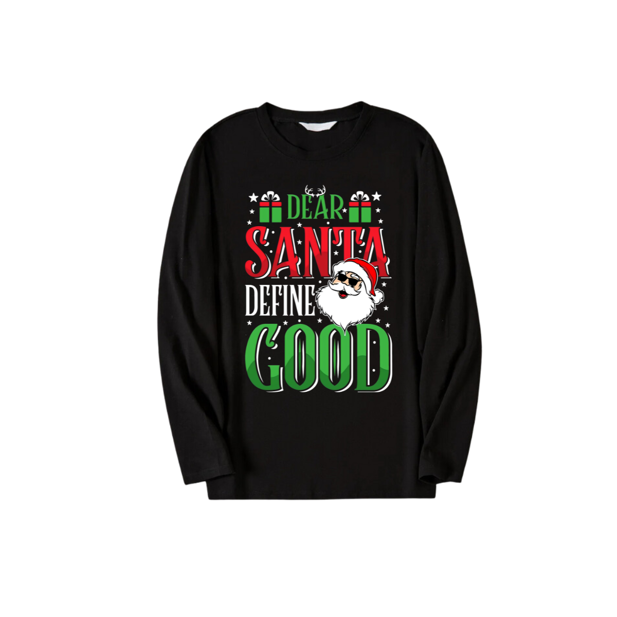 "Dear Santa Define Good" Slogan Printed Pattern Black Long Sleeve Top