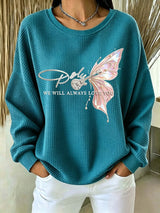 Women's Casual Printed Waffle Long-Sleeve Top