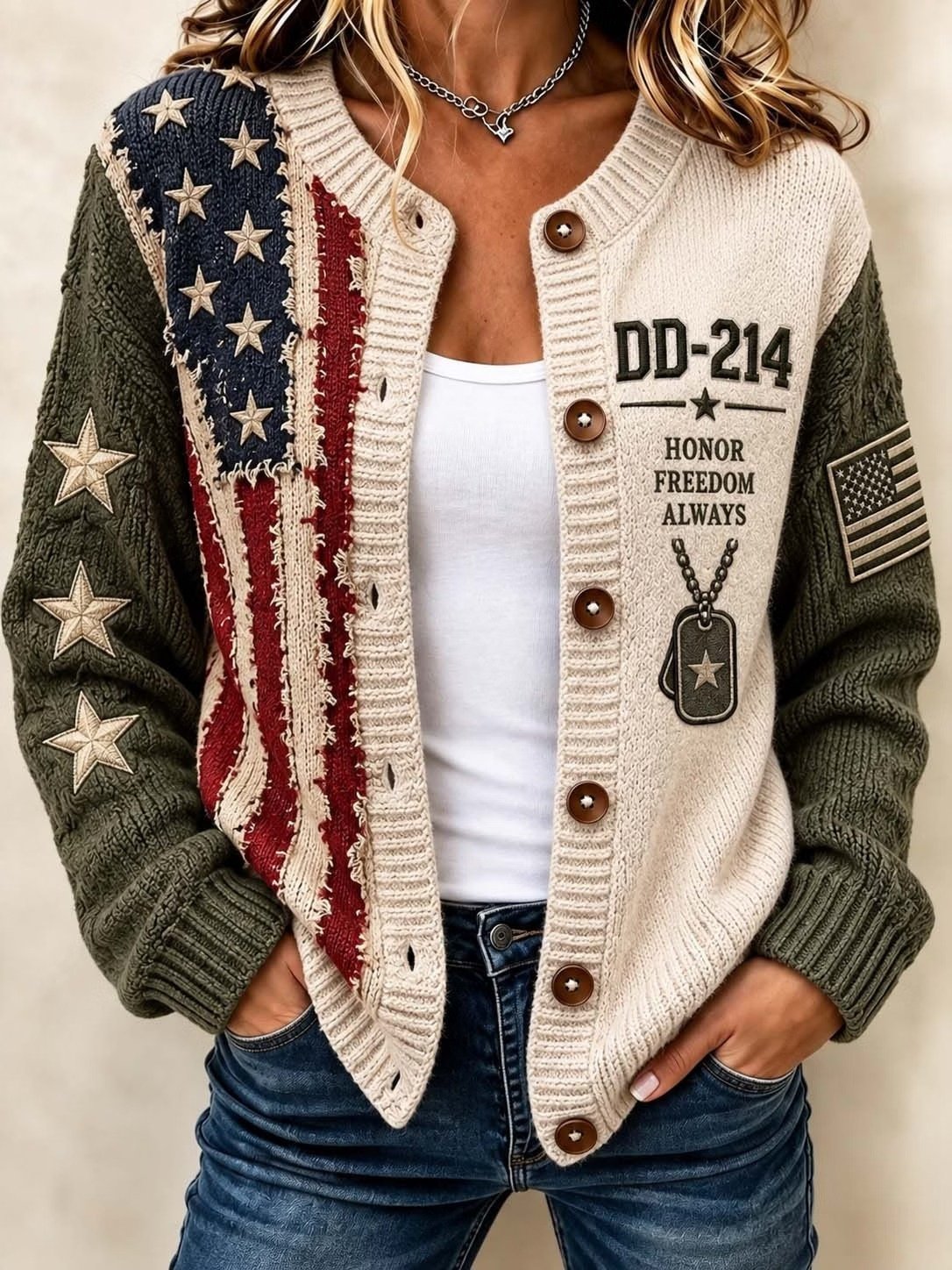 Women's DD-214 Print Casual Cardigan