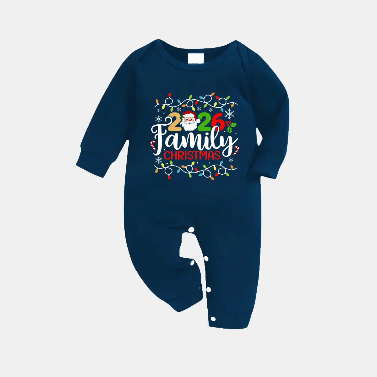 Navy & Sky Blue Plaid Christmas Pajamas Set With Christmas Light and "2026 Family Christmas" Text Print