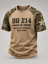 Men's Casual Veteran-Print Short-Sleeve Waffle-Knit Crew-Neck T-Shirt