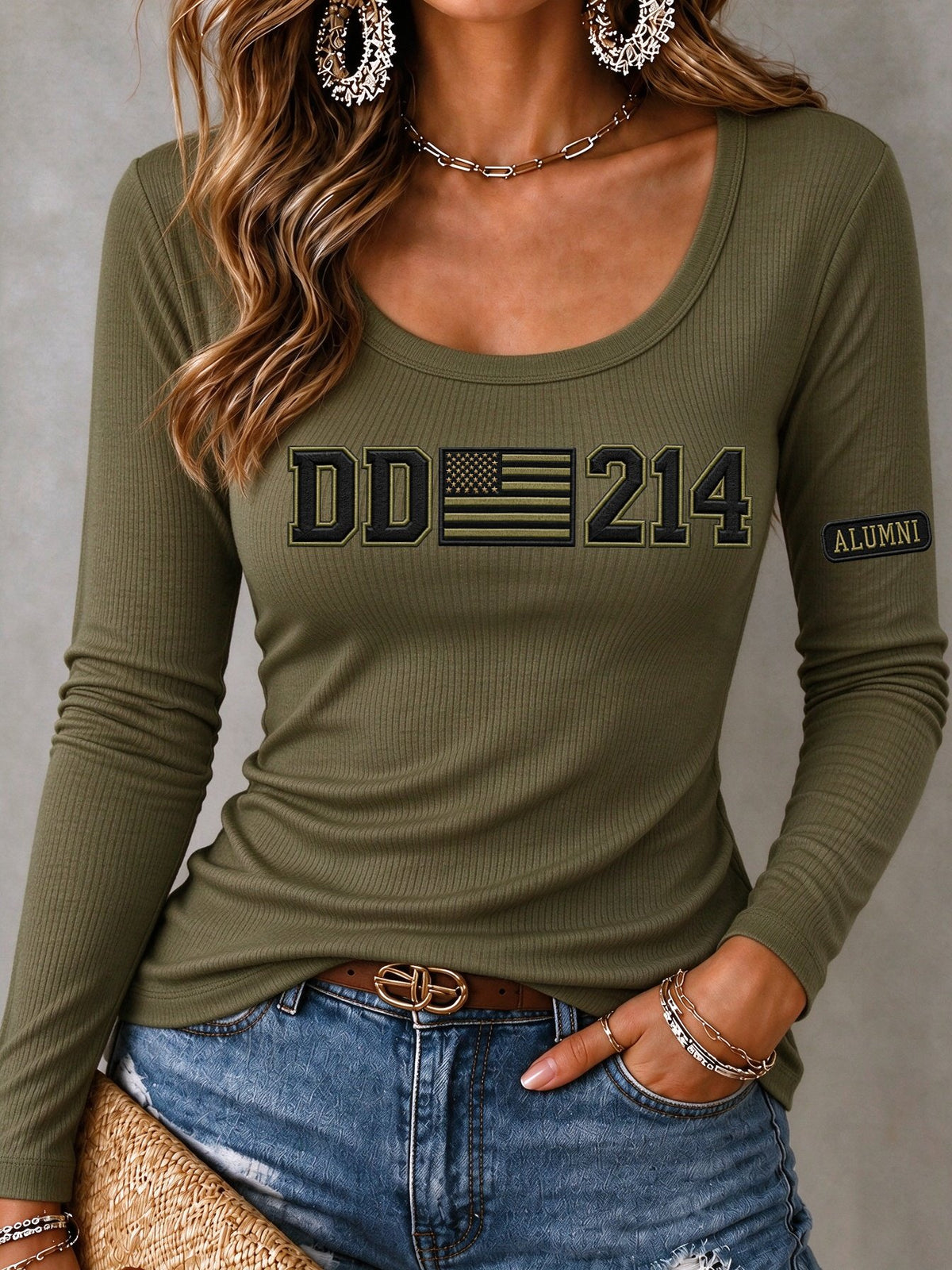 Women's Veteran Pride DD-214 Printed Fabric Long Sleeve T-Shirt