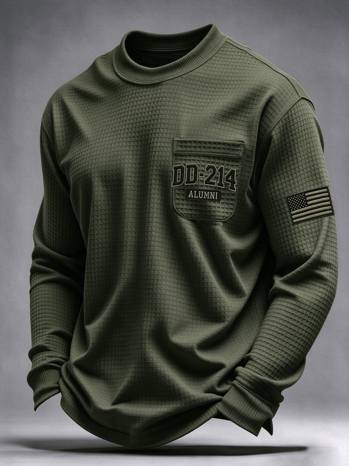Men's Veteran Pride DD-214 Printed Waffle Long-Sleeve Pocket T-Shirt