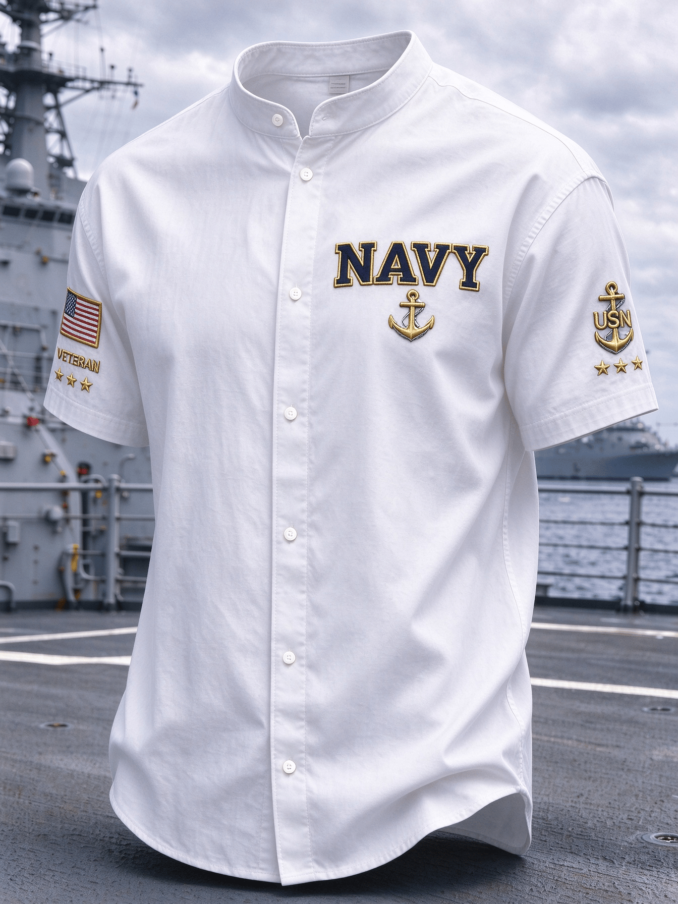 Men's American Veterans Print Stand-Up Collar Shirt