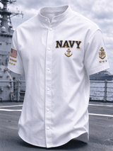 Men's American Veterans Print Stand-Up Collar Shirt