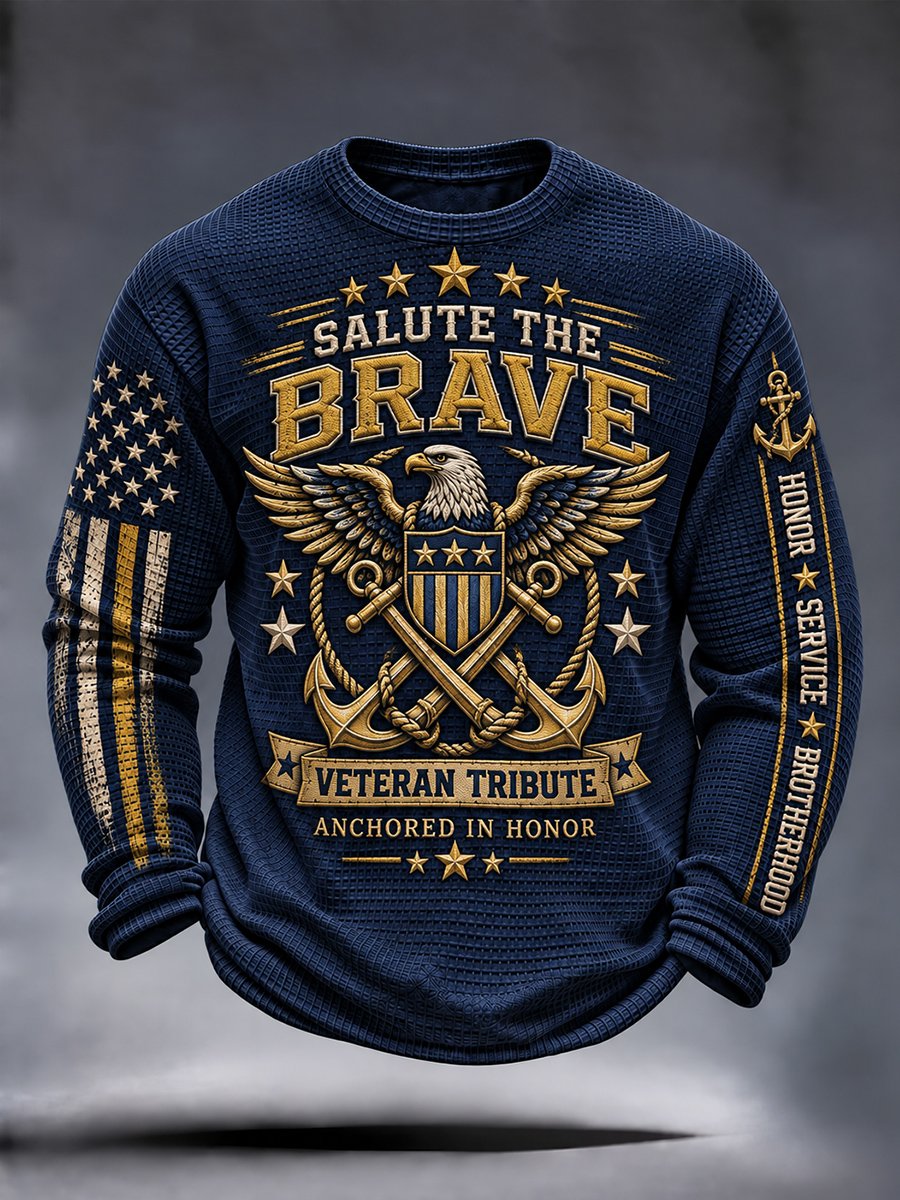 Men's Navy Veteran Print Casual Top